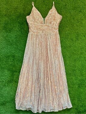 Rose Gold Sequin Formal Maxi Dress Medium